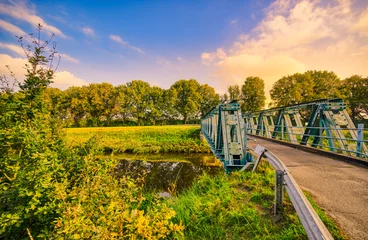 Fotobehang Laarbrug bridge crossing the Wilhelminakanaal canal. Village of Aarle-Rixtel, The Netherlands. © Alex de Haas