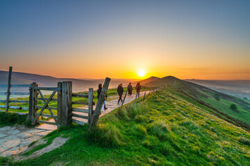 The Great Ridge at sunrise. Mam Tor hill in Peak District. United Kingdom  - 778805346