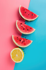Phone screensaver with fresh watermelon slices. Wallpaper for vertical smartphone screen. Background with fruits and food.