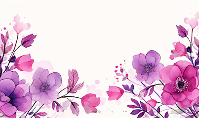 Watercolor Pink Purple Floral Banner Background with Copy Space