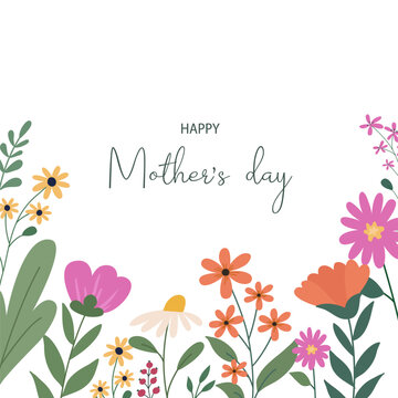Happy Mother's Day greeting card with beautiful colorful flowers. Editable vector template for greeting card, poster, banner, invitation, social media post. 