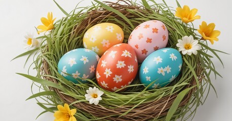 Fototapeta na wymiar Colored Easter eggs in a nest.