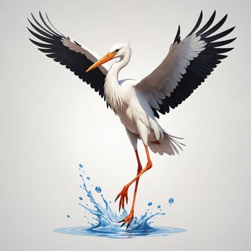 Image of a stork on a white background. wild bird, side view, generative AI