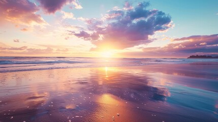Beautiful Sunset at the Ocean Beach. Inspiring natural and travel background - obrazy, fototapety, plakaty