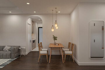 Modern interior design of big living-kitchen-dining studio room