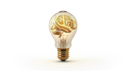 Illuminated Mind: A Golden Brain Inside a Light Bulb