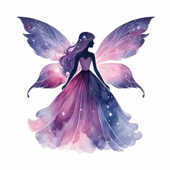 Twilight fairy with dusk colors.  watercolor illustration, Perfect for nursery art, white background for graphic card.