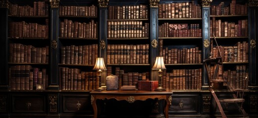 Explore the nostalgic charm of an atmospheric library within the home, where shelves adorned with old books invite you to step back in time.