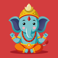 Lord Ganpati on Ganesh Chaturthi flat vector illustration in the yoga lotus position. concept - festival of India, religion