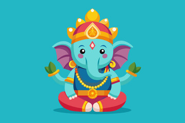 Lord Ganpati on Ganesh Chaturthi flat vector illustration in the yoga lotus position. concept - festival of India, religion