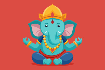 Lord Ganpati on Ganesh Chaturthi flat vector illustration in the yoga lotus position. concept - festival of India, religion