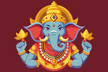 Lord Ganpati on Ganesh Chaturthi flat vector illustration in the yoga lotus position. concept - festival of India, religion