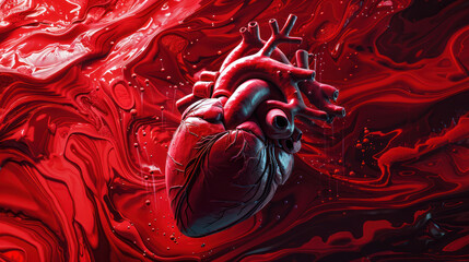 Heart Painting on Red Background