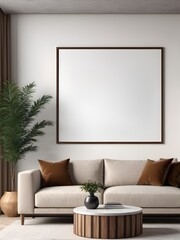 Mockup poster frame in living room with minimalist style, interior mockup design, frame mockup