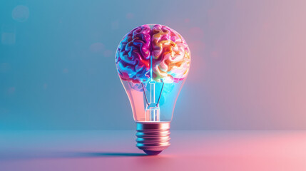 Colorful Brain Inside Light Bulb