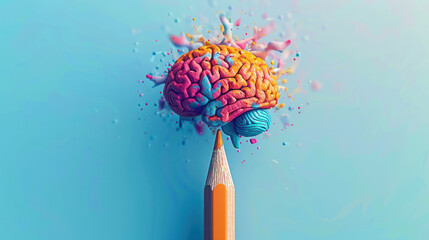 Brain Sitting on Pencil - obrazy, fototapety, plakaty
