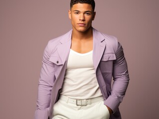 Fototapeta premium Man in Purple Jacket and White Pants