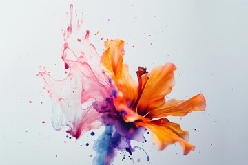 Watercolor of maple flower paint streaksink line