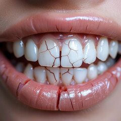 Obraz premium Close-Up of Persons Mouth With Cracked Teeth