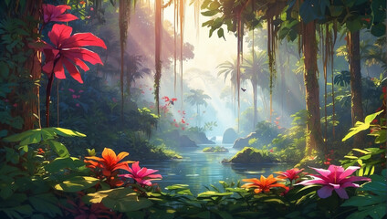 tropical forest with flowers