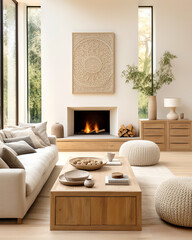 Obraz premium Boho farmhouse interior design of modern living room, home.
