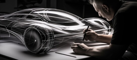 Explore the creative process of an automotive male designer, who meticulously sketches in a hand-drawn style to breathe life into his designs.