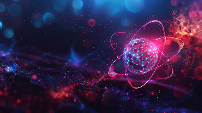 Atom Icon for science and chemistry, futuristic background