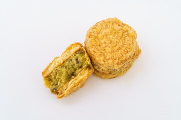 Chinese pastry mung bean cake on white background