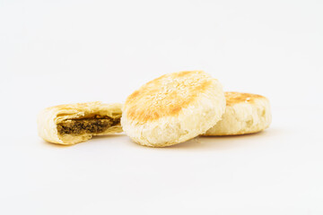 Chinese pastry mung bean cake on white background