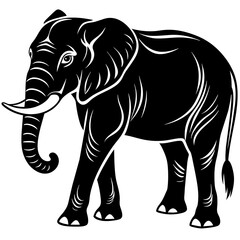 Obraz premium elephant isolated on white, black elephant silhouette vector illustration,icon,svg,pet,elephant characters,Holiday t shirt,Hand drawn trendy Vector illustration,elephant on black background
