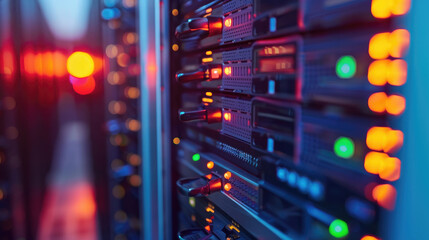 Close-Up of Mainframe Storage Servers in Data Center, Mainframe Servers at the Heart of Cloud Network