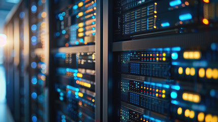 Close-Up of Mainframe Storage Servers in Data Center, Mainframe Servers at the Heart of Cloud Network