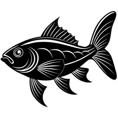 black and white fish, black fish, silhouette vector illustration,icon,svg,pet,goldfish characters,Holiday t shirt,Hand drawn trendy Vector illustration,fish on black background