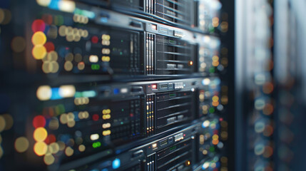 Close-Up of Mainframe Storage Servers in Data Center, Mainframe Servers at the Heart of Cloud Network