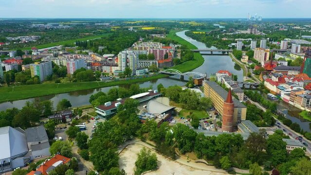 Mlynowka Canal Odra River Bridges Opole Aerial View Poland