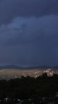 Beautiful sunshine above the mountains of Njivice, Croatia. Continuously changing lights and shadows. Huge wind on the day after Storm Ciar&aacute;n smashed into Krk Island. Extreme weather conditions.