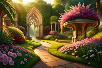 Ethereal Paradise Unveiled: Immerse Yourself in the Enchantment of a Garden Alive with Bursting Colors and Flourishing Flora with Generative AI 
