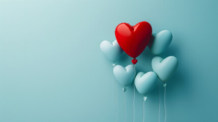 Romantic Red Heart Balloon Standing Out Among Blue Balloons