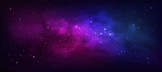 Obraz premium Sky Galaxy,Cloud with Nebula and Stars at Dark Night Background,Vector Universe filled with Starry in Dark Blue Sky,Beautiful Nature Star field with Milky Way,Horizon banner colorful cosmos, stardust