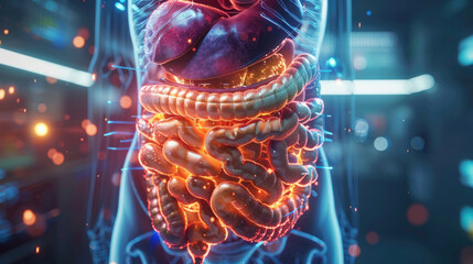 Exploring the Human Body, 3D Illustration of Human Digestive System Anatomy - obrazy, fototapety, plakaty