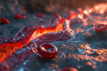 Clogged arteries, Cholesterol plaque in artery. 3d illustration