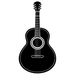 Obraz premium acoustic guitar isolated on white, black guitar silhouette vector illustration,icon,svg,acoustic guitar characters,Holiday t shirt,Hand drawn trendy Vector illustration,guitar on black background