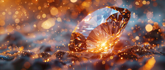 Closeup digital dot art capturing the moment a diamond catches the light, highlighting its breathtaking fire and scintillation