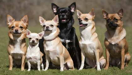 Fototapeta na wymiar A-Chihuahua-Posing-With-A-Group-Of-Larger-Dogs- 2