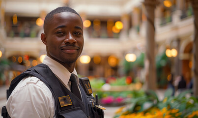Security guard at work inside a luxury mall