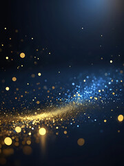 abstract background with Dark blue and gold particle. Christmas Golden light bokeh on navy blue background. black bokeh background black texture dark Gold foil texture. Holiday concept. ai