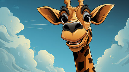 A whimsical cartoon logo of a curious giraffe sticking out its tongue.