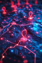 a red map of the world with the red arrows pointing at the map