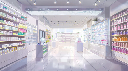 Modern Pharmacy Interior, Minimalist and Well-Organized Pharmacy Shop