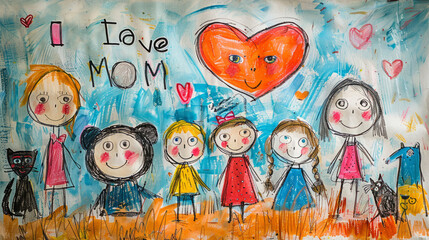 Obraz na płótnie Canvas Mother's Day. A greeting card in the style of children's drawing 